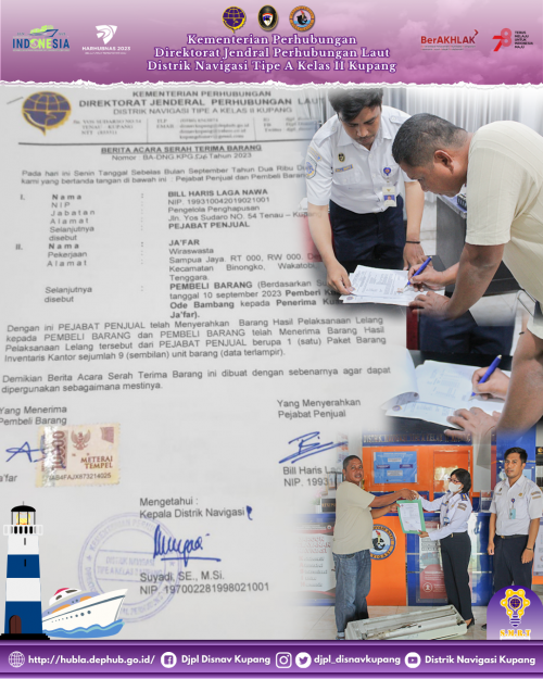 Serah Terima Barang Hasil Lelang berupa 1 (satu) Paket Barang Inventaris Kantor sejumlah 9 (Sembilan) unit barang dengan Pembeli Barang atas nama Bapak Ja'far.