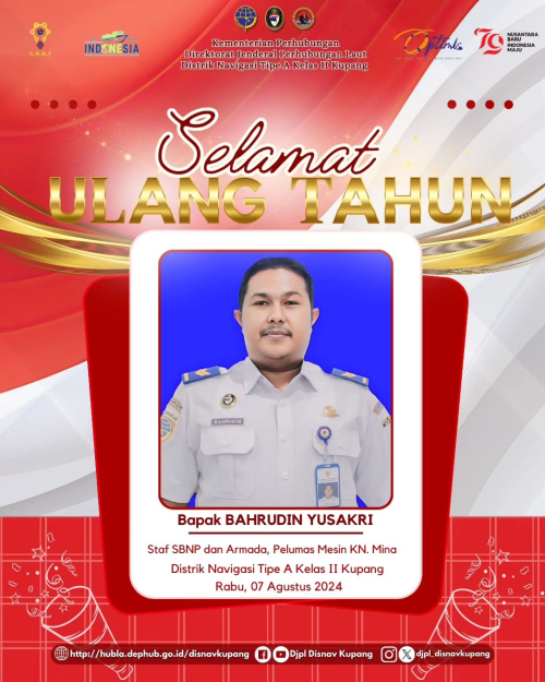 Ucapan Selamat Ulang Tahun Kepada Bapak Bahrudin Yusakri Staf SBNP & Armada, Pelumas Mesin KN. Mina.