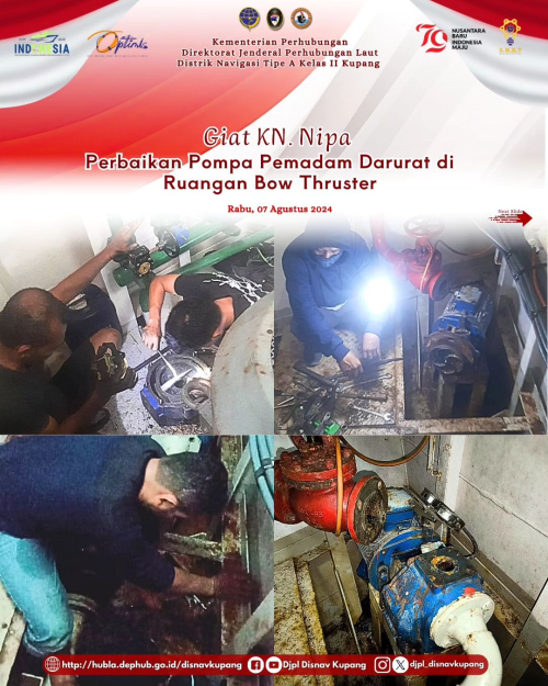 Crew KN. Nipa melakukan Perbaikan Pompa Pemadam Darurat di Ruangan Bow Thruster