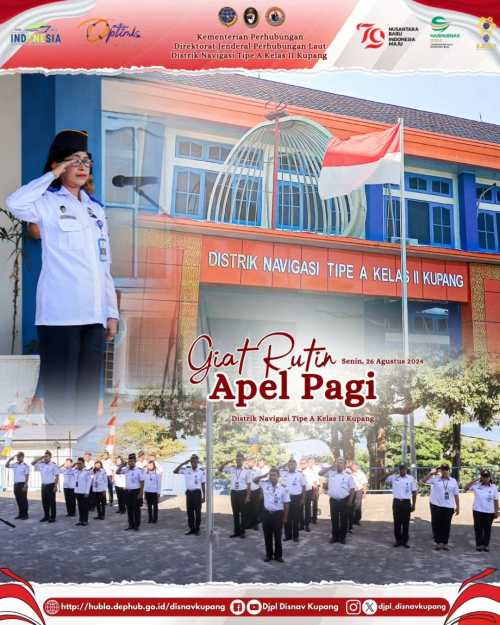 Giat Rutin Apel Pagi yang dipimpin oleh Kasubbag Tata Usaha Ibu Yenia D. Patty, SH., M.Hum. dengan Komandan Apel Bapak Muhammad Sauky Attamimi Mualim III KN.Mina