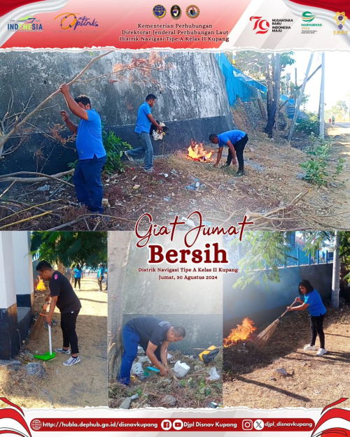 kerja bakti membersihkan halaman depan kantor untuk menjaga kebersihan dan keindahan lingkungan.