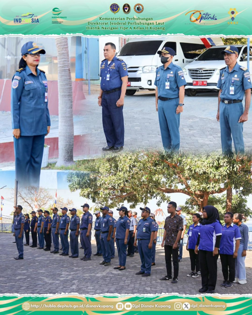 Giat Rutin Apel Pagi dan Pembukaan Kegiatan Perlombaan dalam Memperingati Hari Perhubungan Nasional dan Hari Menara Suar Tahun 2024 di lingkungan Distrik Navigasi Tipe A Kelas II Kupang, yang dipimpin oleh Kepala Seksi Alur Pelayaran dan Telkompel Bapak Arianto Baki Boni, S.Si. dengan Komandan Apel Bapak Dominggus A. Rame Huki KKM KN.Nipa, yang diikuti oleh staf pegawai dan PPNPN.