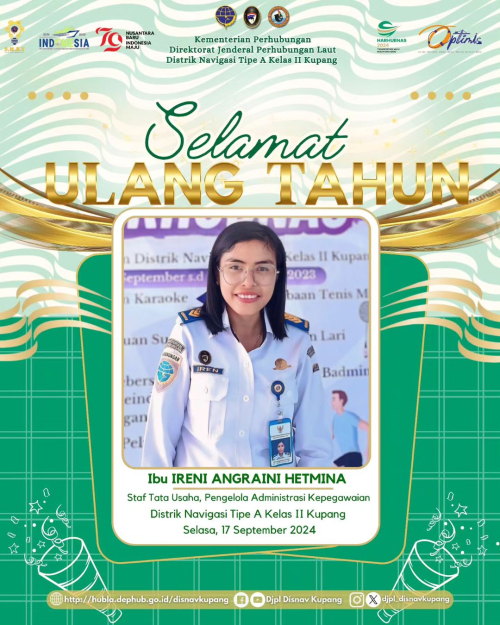 Selamat Ulang Tahun Kepada Ibu Ireni Angraini Hetmina Staf Tata Usaha, Pengelola Administrasi Kepegawaian.