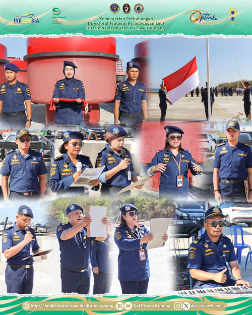 Upacara Peringatan Hari Menara Suar yang Ke-10 Tahun 24 dengan Mengusung Tema "Cerlang Suar Penuntun Tranportasi Laut Nusantara" yang digelar di Lapangan Penumpukan Dermaga Navigasi, Distrik Navigasi Tipe A Kelas II Kupang.