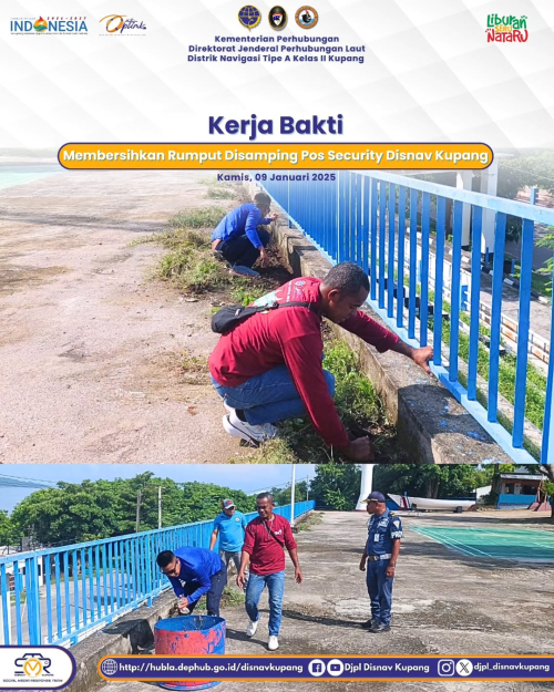 Kerjabakti Bersama membersihkan Rumput pada halaman samping Pos Security Disnav Kupang