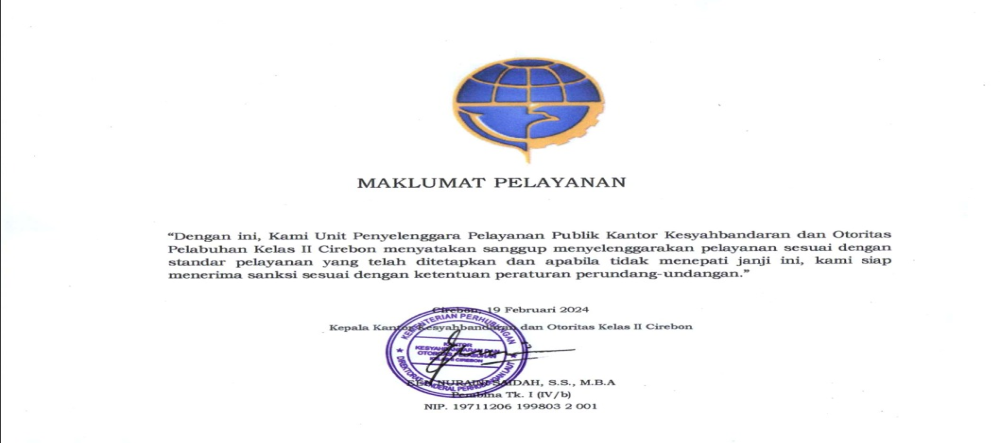 Maklumat Pelayanan KSOP Kelas II Cirebon