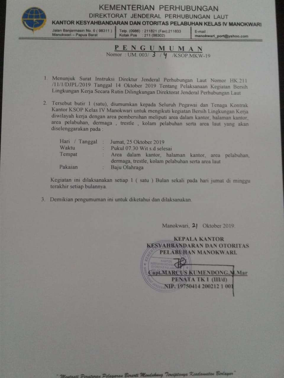 AKSI BERSIH DISEKITAR LINGKUNGAN PELABUHAN MANOKWARI