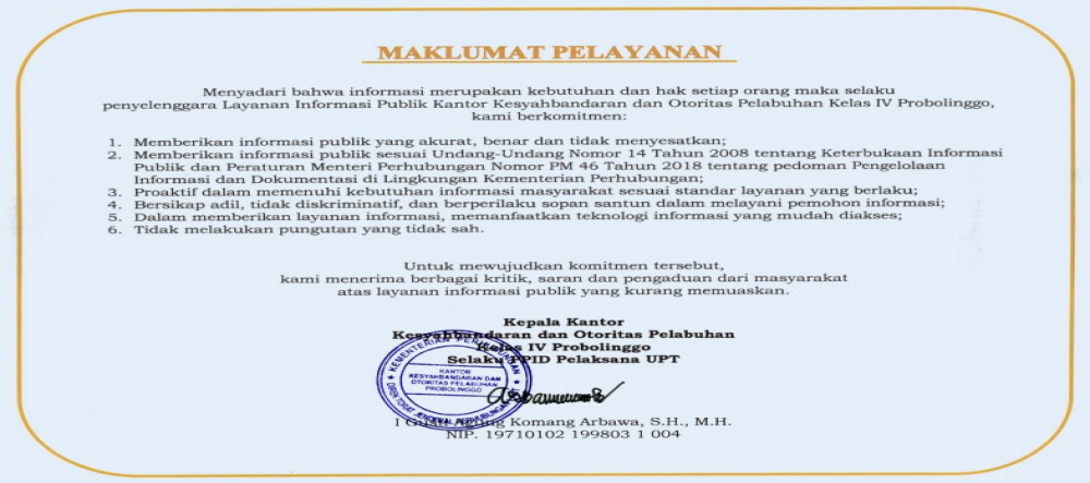 Maklumat Pelayanan KSOP Kelas IV Probolinggo