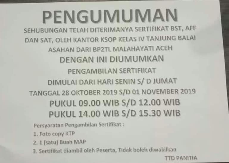 PENGAMBILAN SERTIFIKAT BST,AFF,SAT