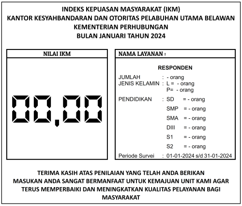 NILAI INDEX KEPUASAN MASYARAKAT (IKM) KANTOR KESYAHBANDARAN DAN OTORITAS PELABUHAN UTAMA BELAWAN TAHUN 2024