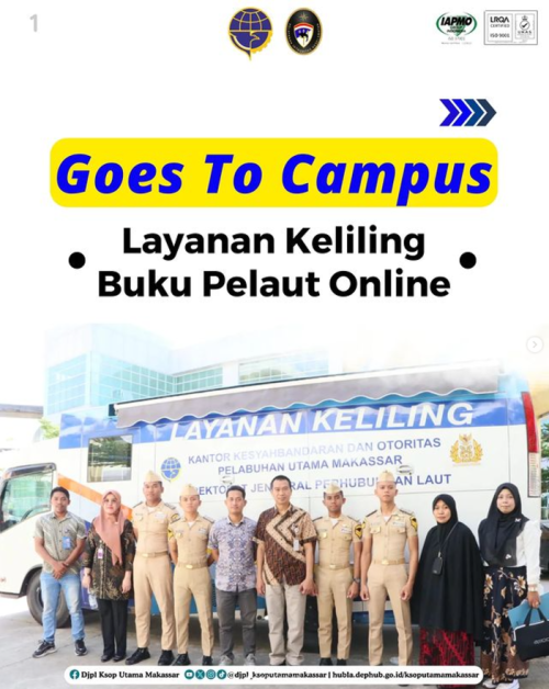 Dalam rangka meningkatkan efektivitas dan efisiensi pelayanan publik Kantor Kesyahbandaran dan Otoritas Pelabuhan Utama Makassar melakukan inovasi dan optimalisasi pendaftaran buku pelaut online dengan mobil pelayanan keliling pada Kampus Politeknik Ilmu Pelayaran Makassar bertempat di Kampus II PIP Makassar Jl. Salodong, Untia, Biringkanaya, Makassar.