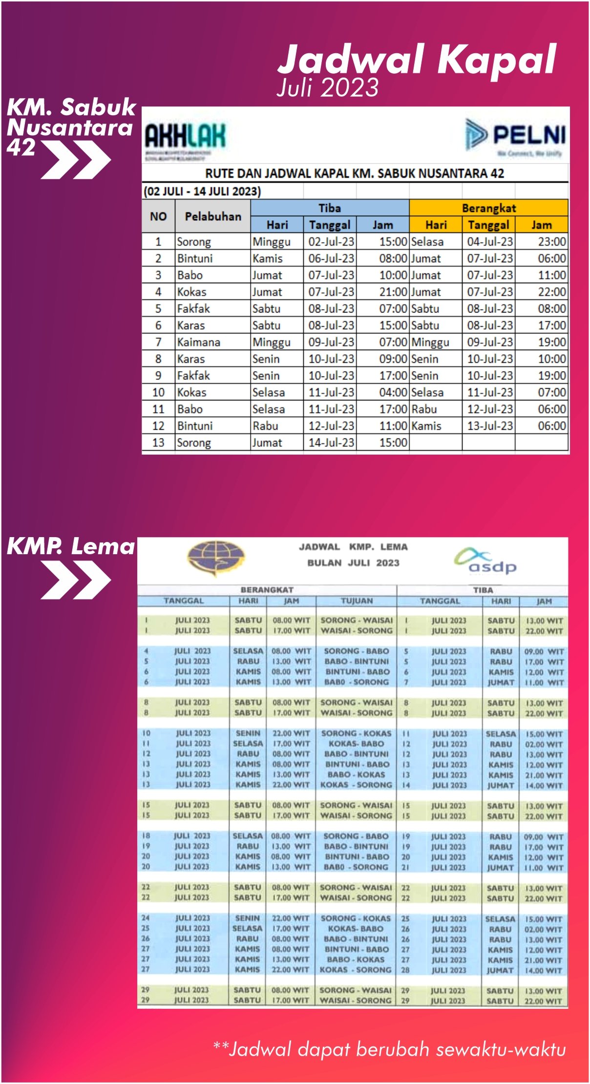 Rute & Jadwal Kapal Bulan Juli 2023