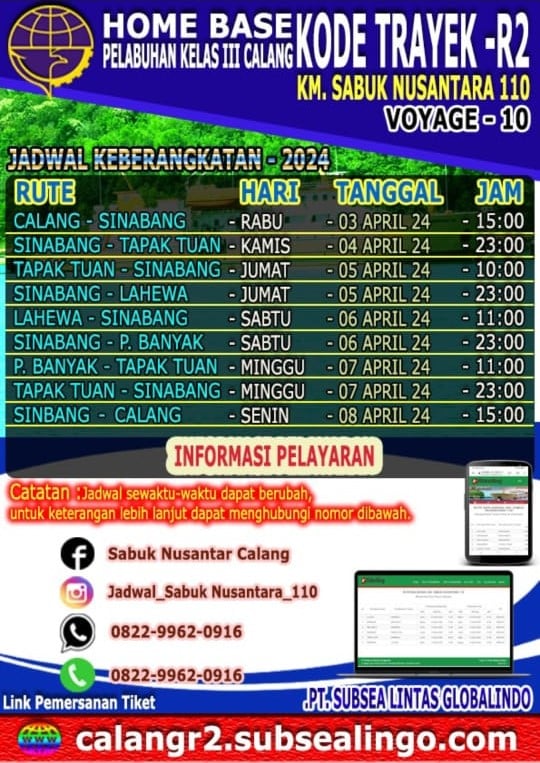 Jadwal Keberangkatan Kapal KM. SABUK NUSANTARA 110