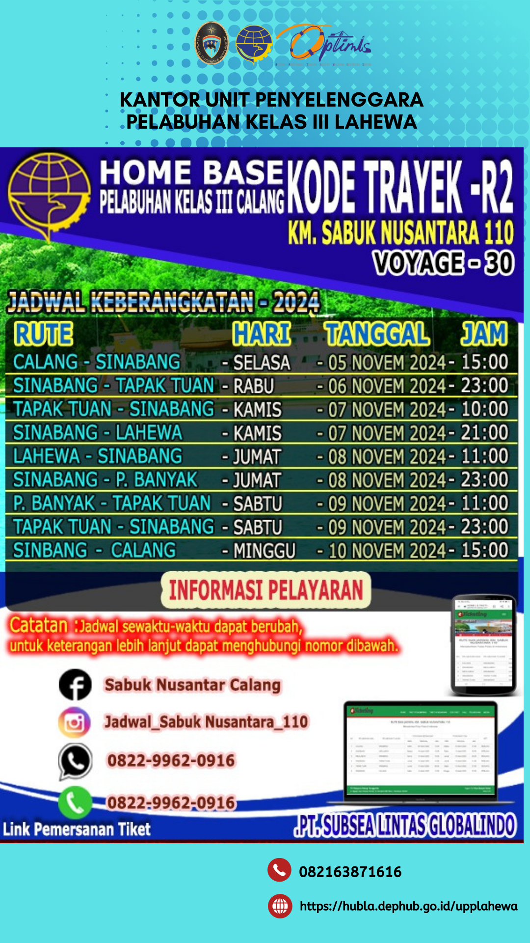 Pengumuman Jadwal Keberangkatan Kapal KM. SABUK NUSANTARA 110