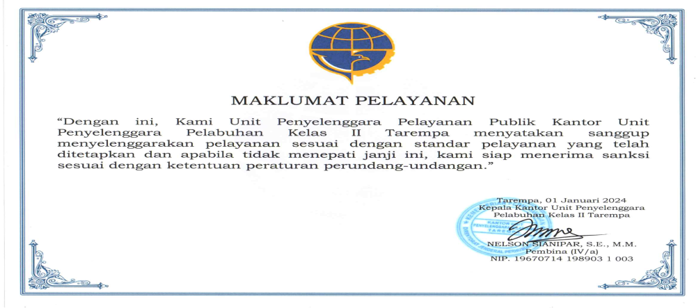 Maklumat Pelayanan Kantor UPP Kelas II Tarempa